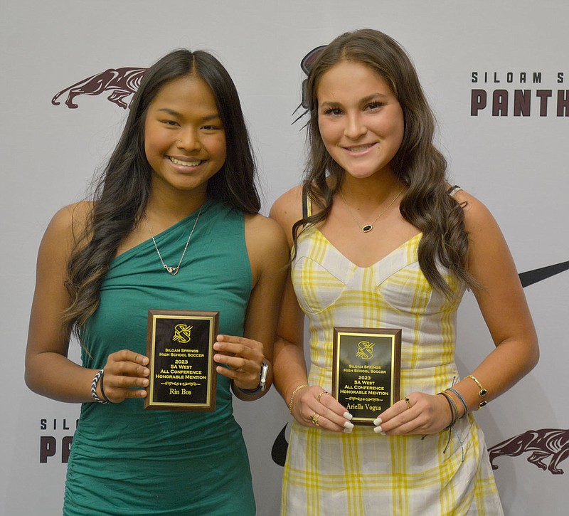 Graham Thomas/Herald-Leader
Siloam Springs girls soccer players Rin Bos (left) and Ariella Vogus earned 5A-West All-Conference honorable mention honors for the 2023 season.