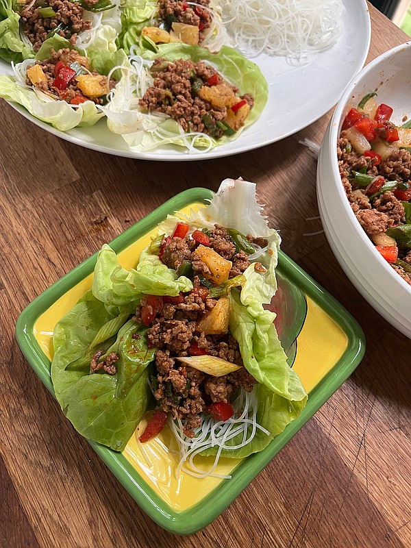 Gretchen's table Red Curry Pork and Pineapple Lettuce Wraps