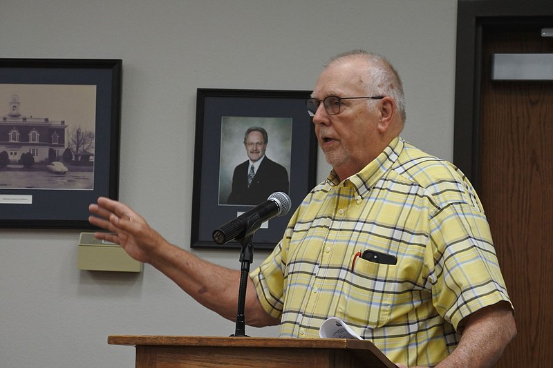 Sonny Bell, planning director for Greenwood, answers a question from the Greenwood City Council, not pictured, during the City Council's meeting Monday. 
(River Valley Democrat-Gazette/Thomas Saccente)