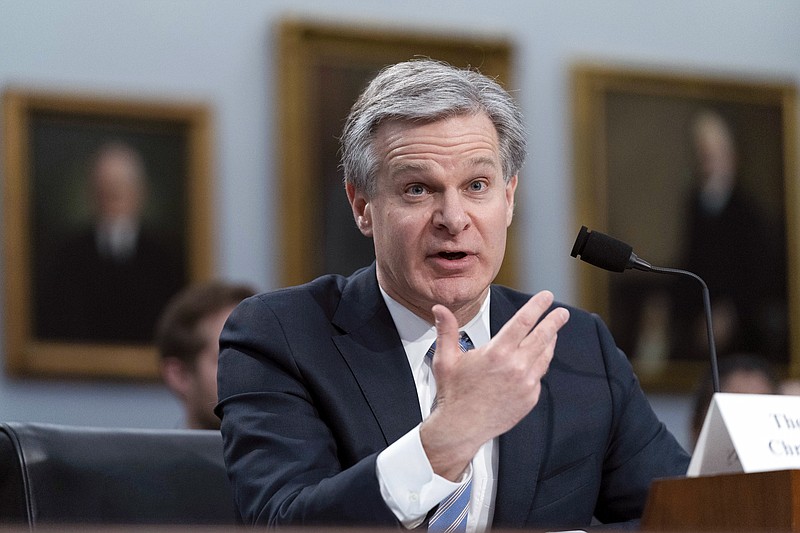 FILE - FBI Director Christopher Wray testifies before the House Appropriations subcommittee Commerce, Justice, Science, and Related Agencies budget hearing for Fiscal Year 2024, on Capitol Hill in Washington, April 27, 2023. The years-long feud between congressional Republicans and the FBI is reaching a new level of rancor. Lawmakers are preparing a resolution to hold FBI director Christopher Wray in contempt of Congress. House Oversight Committee chairman James Comer has scheduled a vote on the contempt resolution for Thursday.  (AP Photo/Jose Luis Magana, File)