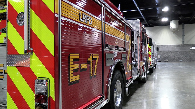 Little Rock Fire Department's Engine 17 is shown parked inside the Hot Springs Convention Center on Thursday. - Photo by Lance Brownfield of The Sentinel-Record