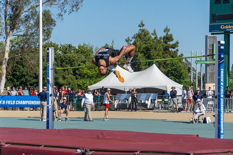 UALR senior Johnathan Jones qualified for the 2023 NCAA West Preliminary Championships after clearing a school-record 7 feet, 1.5 inches at Ohio Valley Conference Championships in May. (Courtesy of UALR Athletics)