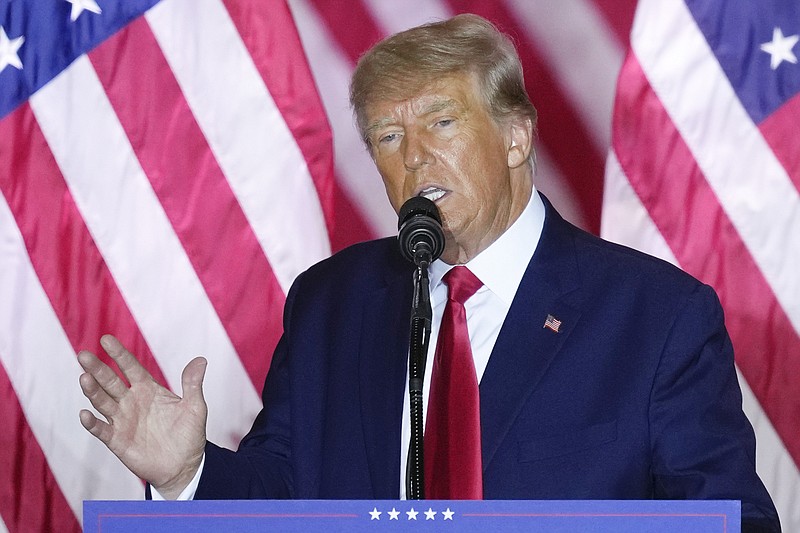 FILE - Former President Donald Trump speaks as he announces a third run for President, at Mar-a-Lago in Palm Beach, Fla., Nov. 15, 2022.  Trump and his aides are bracing for a potential indictment in the classified documents investigation as prosecutors handling the probe were spotted at a Miami courthouse where a grand jury has been hearing from witnesses. Trump's lawyers have been told that he is a target of the investigation, the clearest indication yet that criminal charges could be coming soon, according to one person familiar with the matter. (AP Photo/Rebecca Blackwell, File)