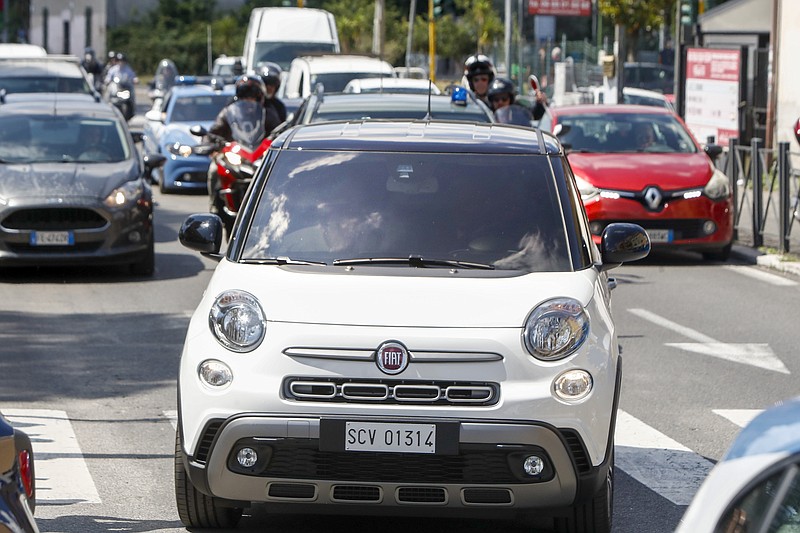 The car carrying Pope Francis arrives at the Agostino Gemelli University Polyclinic in Rome, Wednesday, June 7, 2023. Pope Francis is going to the hospital for surgery on his intestine, two years after he had 33 centimeters (13 inches) of his colon removed because of inflammation and narrowing of the large intestine. (AP Photo/Riccardo De Luca)