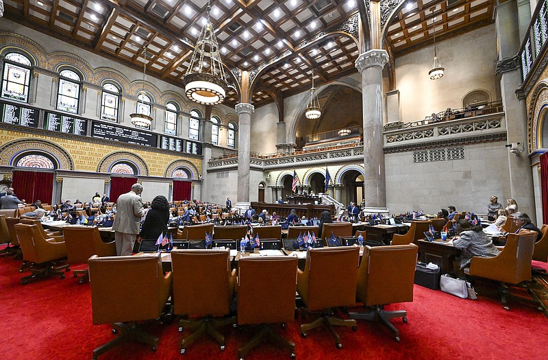 The New York state Assembly Chamber is seen as lawmakers debate end of session legislative bills at the state Capitol in Albany, N.Y., Wednesday, June 7, 2023. (AP Photo/Hans Pennink)
