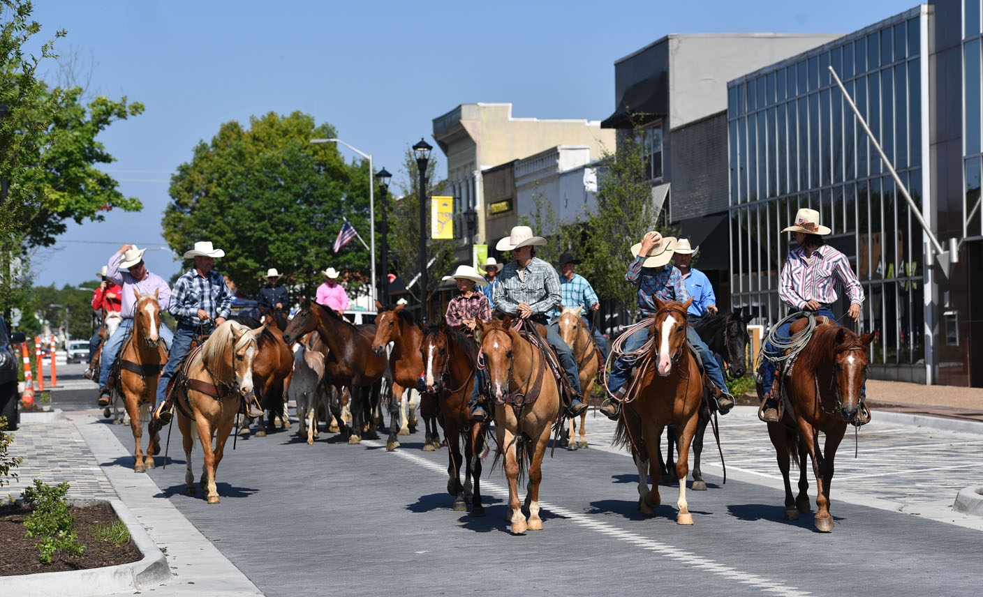 Cowboys drive horses through Springdale's Emma Avenue for rodeo The
