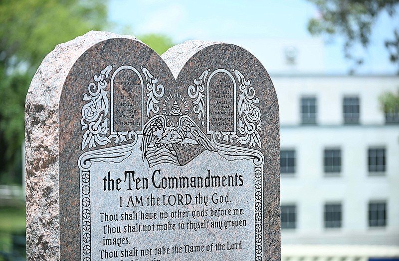 The 10 Commandments Monument resides on the Arkansas State Capitol grounds Saturday, July 1, 2023 in Little Rock.
(Arkansas Democrat-Gazette/Staci Vandagriff)