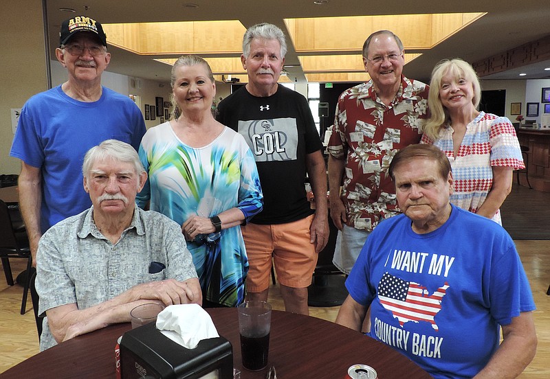 Bob Epperson, front, left, an Army veteran, and Jim Blackwood, Army veteran, are shown with back, from left, Bobby Ward, Army veteran; Ginger Yates, Lodge activities chairman; Sam Bryan, member; James Johnson, an Army veteran; and member Pam Bell. - Submitted photo