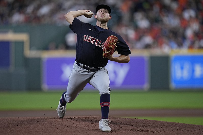 Houston Astros starting pitcher Ronel Blanco tosses a comebacker from  Cleveland Guardians' Steven Kwan to first base for an out during the fourth  inning of a baseball game, Wednesday, Aug. 2, 2023