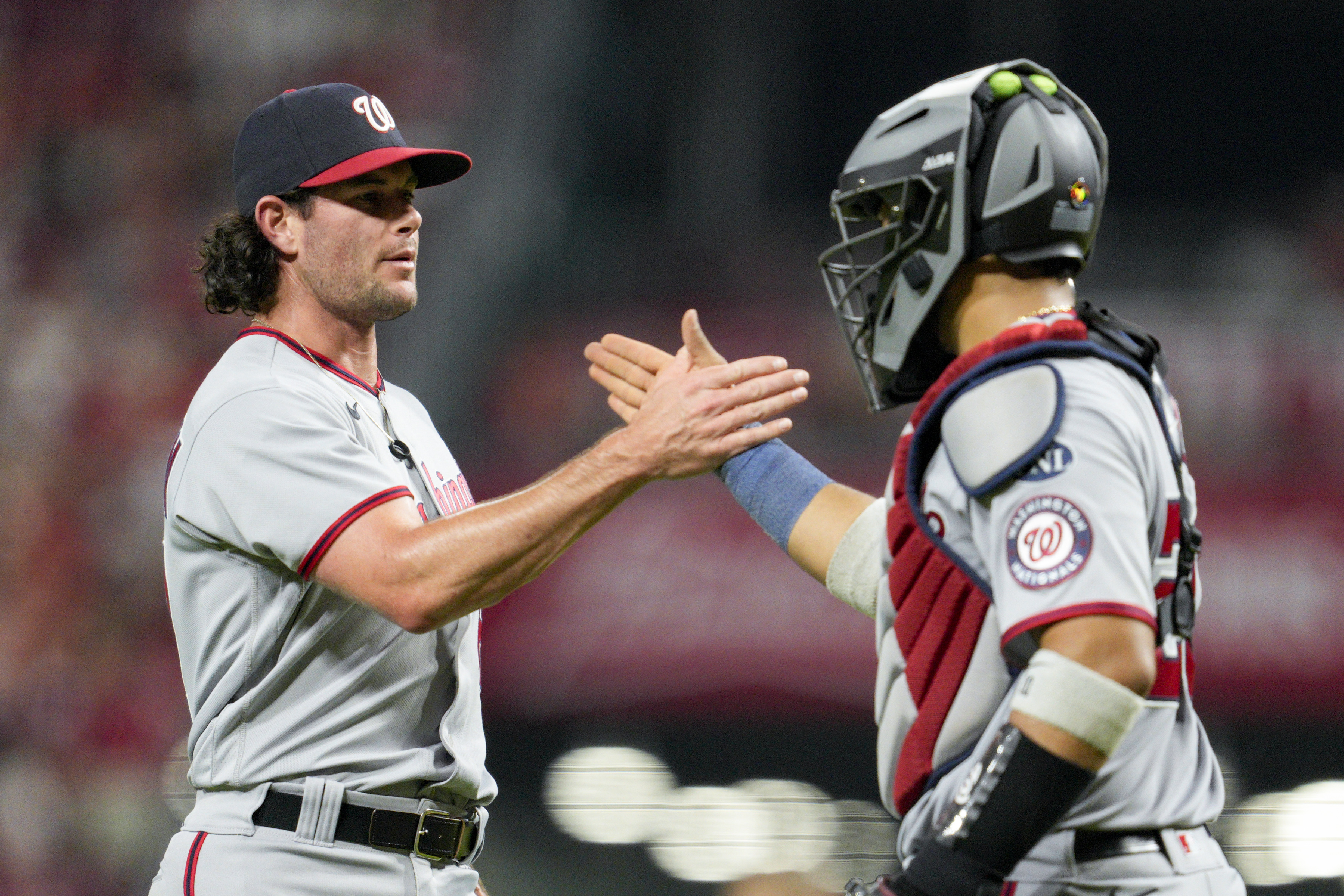 Washington Nationals catcher Keibert Ruiz and relief pitcher Kyle