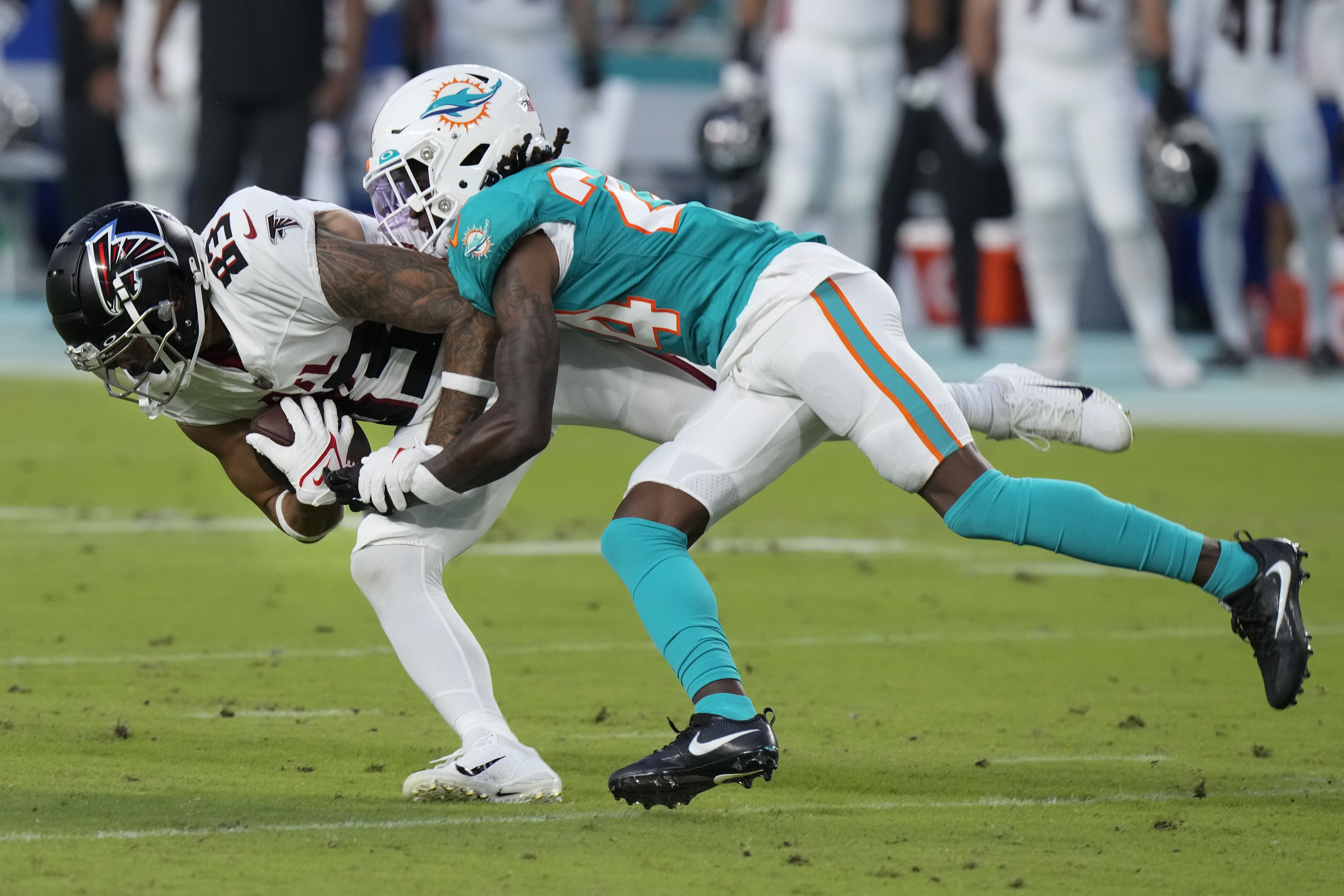 Miami Dolphins running back Myles Gaskin (37) sets up for a play during the  first half of a preseason NFL football game against the Tampa Bay  Buccaneers, Saturday, Aug. 13, 2022, in