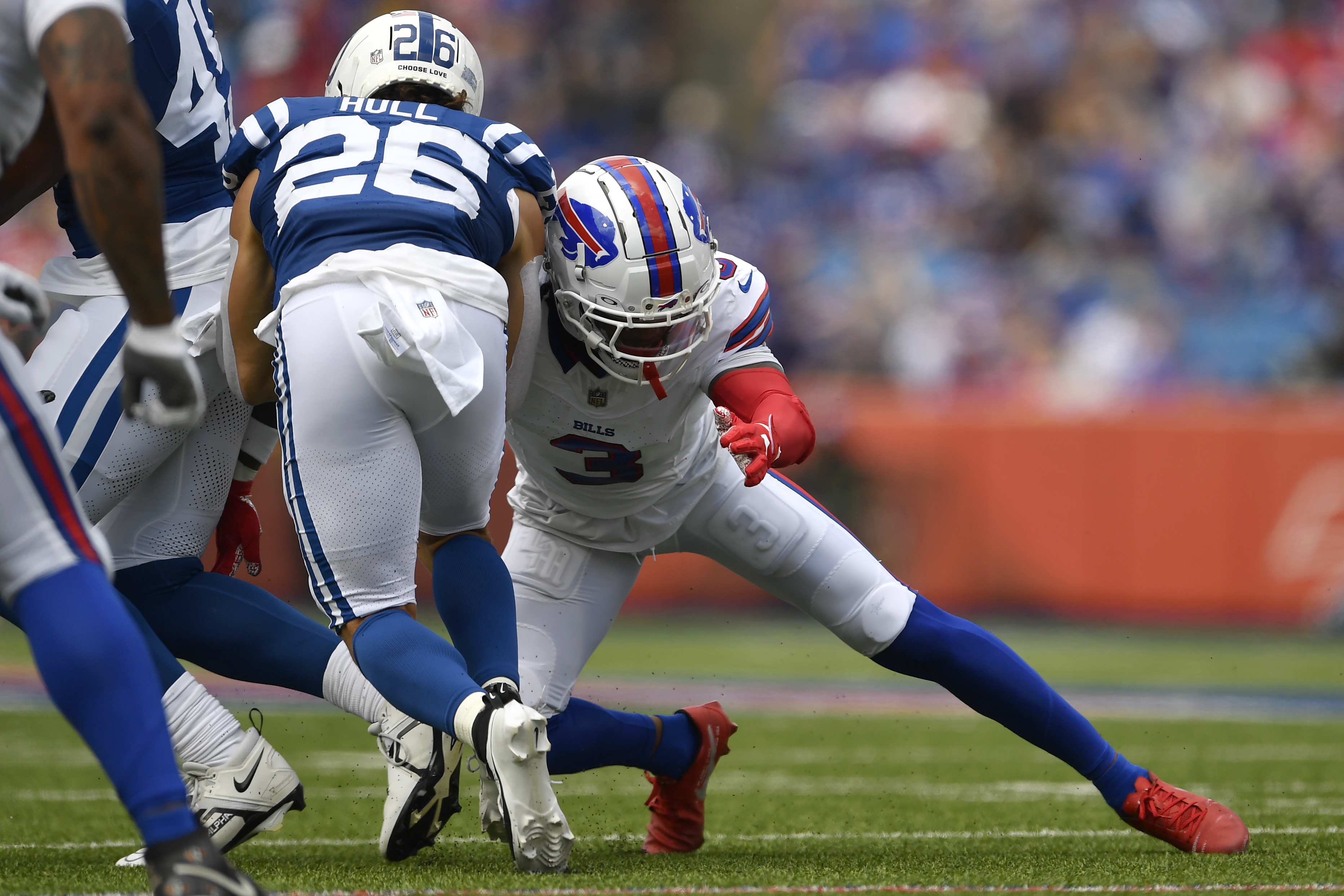 Indianapolis Colts defensive end Adetomiwa Adebawore (95) in action during  an NFL pre-season football game against the Buffalo Bills, Saturday, Aug.  12, 2023, in Orchard Park, N.Y. Buffalo defeated the Colts 23-19. (