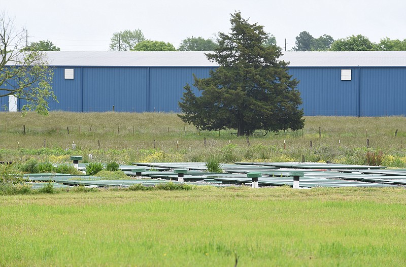 A section of the former Bethel Heights Lincoln Street Waste Water Treatment Plant system is visible May 12, 2020, in Bethel Heights. 
(File Photo/NWA Democrat-Gazette)