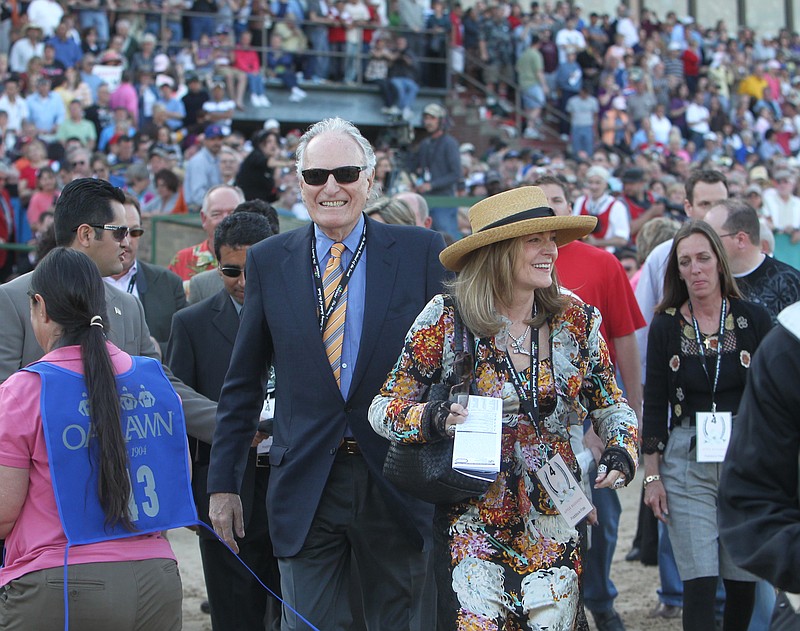 Zenyatta owners Jerry left, and Ann Moss are all smiles after she won the Apple Blossom April 9, 2010, at Oaklawn. - File photo by The Sentinel-Record