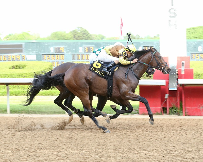 Whelen Springs wins the Bachelor stakes April 30, 2022, at Oaklawn. - Photo courtesy of Coady Photography