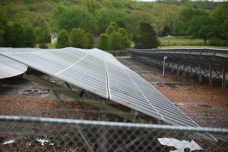 Solar panels installed earlier in the year are visible Friday, April 24, 2020, at the Washington County South Campus in Fayetteville. (NWA Democrat-Gazette/David Gottschalk)