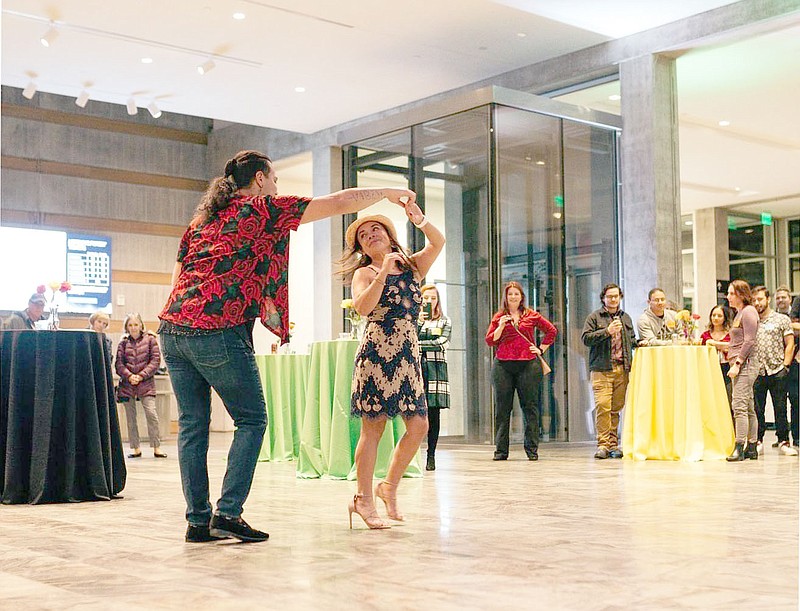 Claudia Aguilar (second from left) displays her dance moves recently in Northwest Arkansas. Aguilar is leading a five-week series teaching salsa, bachata, cumbia and merengue to the Siloam Springs community.

(Submitted Photo)