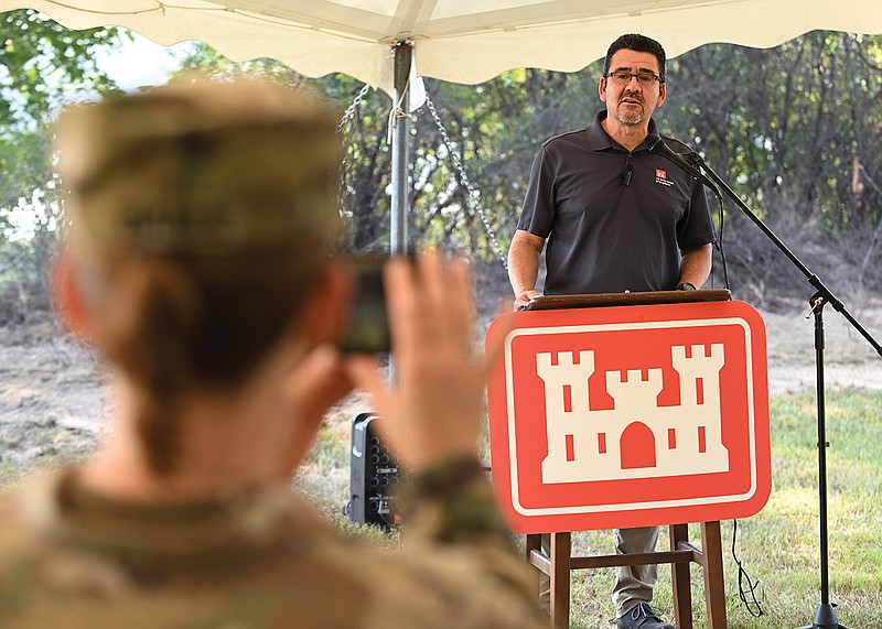 Michael Connor, the U.S. Army’s assistant secretary for civil works, speaks Thursday during the Army Corps of Engineers’ groundbreaking at the David D. Terry Park, southeast of Little Rock, for the Three Rivers project.
(Arkansas Democrat-Gazette/Staci Vandagriff)