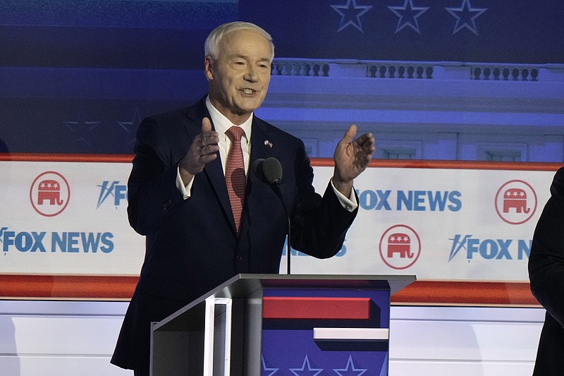 Former Arkansas Gov. Asa Hutchinson speaks during a Republican presidential primary debate hosted by FOX News Channel Wednesday, Aug. 23, 2023, in Milwaukee. (AP Photo/Morry Gash)