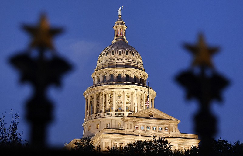 The Texas State Capitol is pictured at dusk in Austin, Texas, in 2021. (Tom Fox/The Dallas Morning News/TNS)