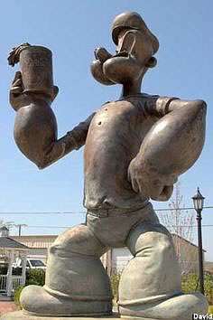 Alma laid claim to being the spinach capital of the world as a result of the spinach canned at the local Allens cannery under the brand name of Popeye spinach. A large statue of the character was erected as a symbol of the city.

(Courtesy photo)