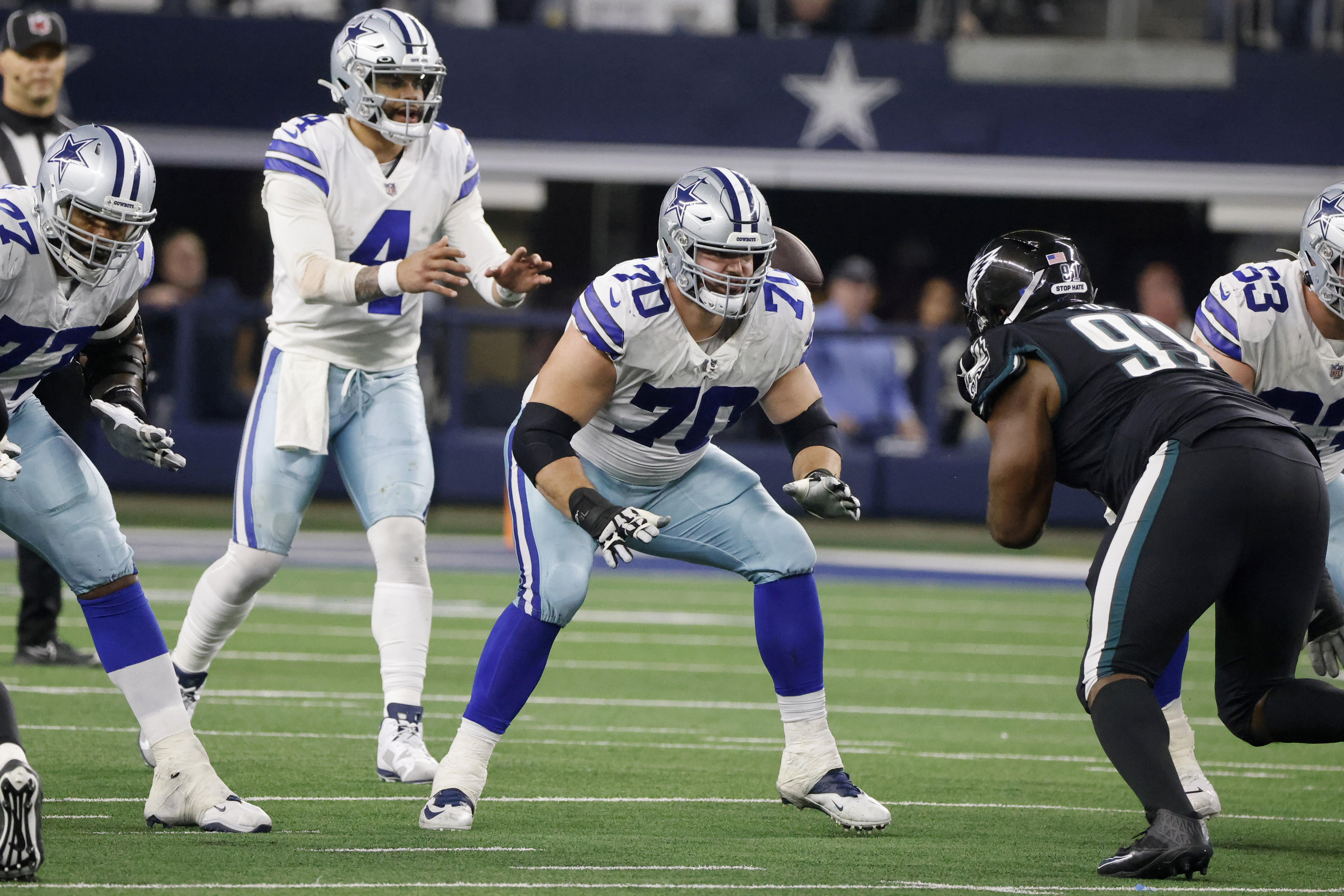 Dallas Cowboys offensive tackle Ty Nsekhe (79) in coverage during an NFL  football game against the New York Giants, Sunday, Dec. 19, 2021, in East  Rutherford, N.J. The Dallas Cowboys defeated the