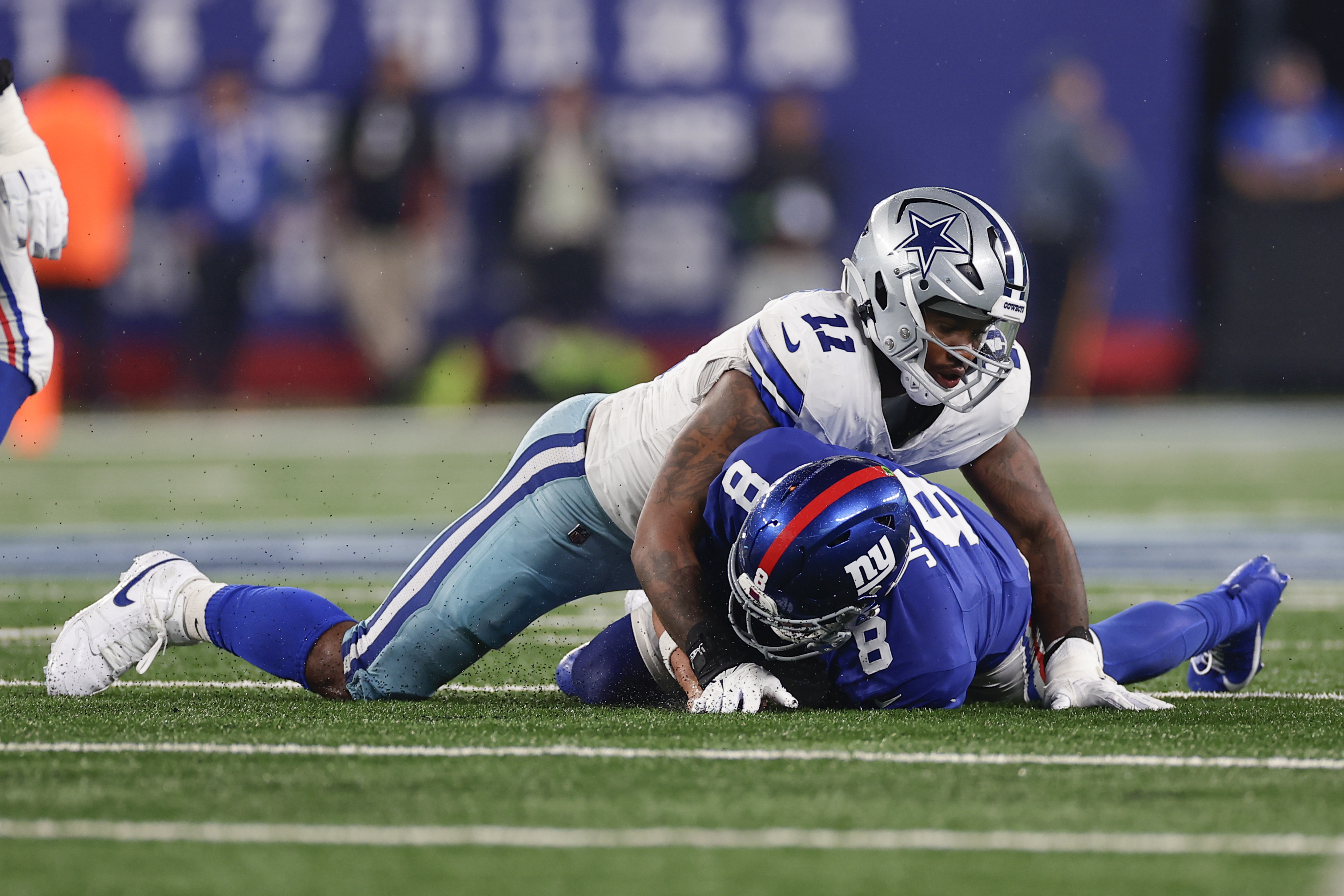 Dallas Cowboys outside linebacker Micah Parsons (11) in coverage during an  NFL football game against the New York Giants, Sunday, Dec. 19, 2021, in  East Rutherford, N.J. The Dallas Cowboys defeated the