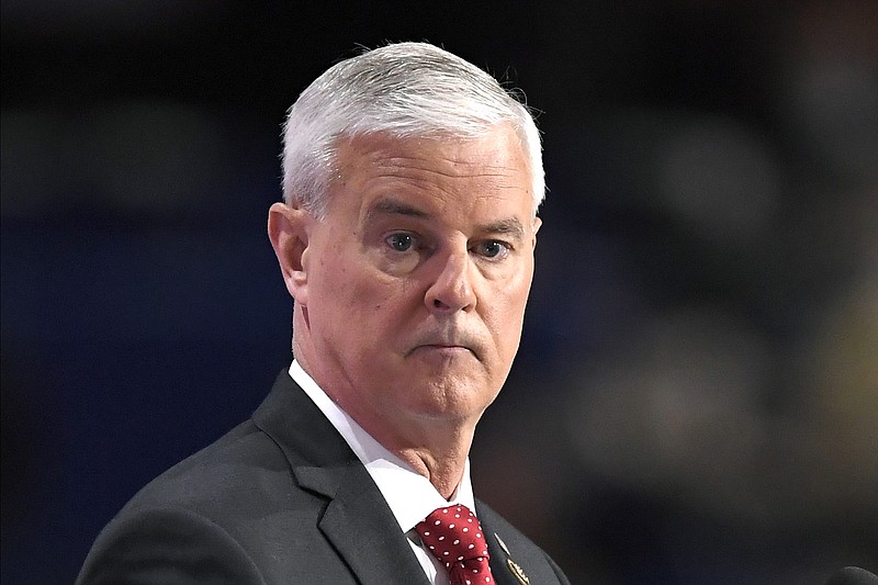 FILE - Rep. Steve Womack, R-Ark., listens to a voice vote on the adoption of the rules during the opening day of the Republican National Convention in Cleveland, July 18, 2016. Womack says he is running for reelection next year. Womack on Wednesday Sept. 13 2023 announced he will seek an eighth term representing the 3rd Congressional District in northwest Arkansas. (AP Photo/Mark J. Terrill, File)