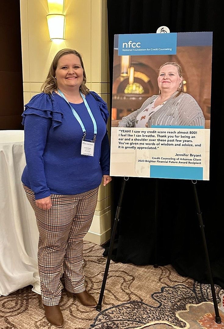 Jennifer Bryant of Greenland was named the credit counseling client of the year by the National Foundation of Credit Counselors. She was presented the Bright Financial Future Award last month in Washington because of her dedication to paying off more than $35,000 in credit card debt and overcoming several challenges along the way, including job changes and the death of her husband, Eric.
(PHOTO COURTESY OF JENNIFER BRYANT)