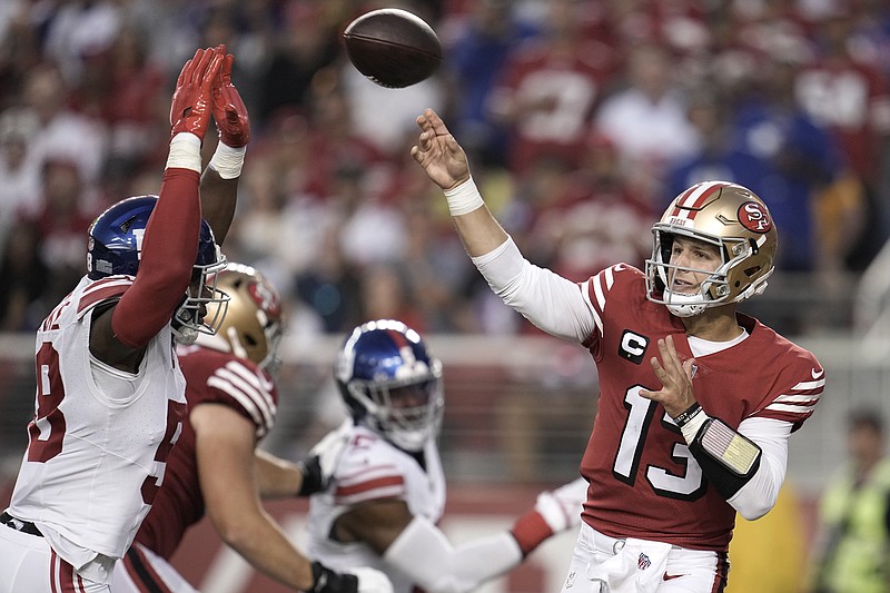 San Francisco 49ers defensive end Arik Armstead (91) rushes during an NFL  football game against the New York Giants, Thursday, Sept. 21, 2023, in  Santa Clara, Calif. (AP Photo/Scot Tucker Stock Photo - Alamy