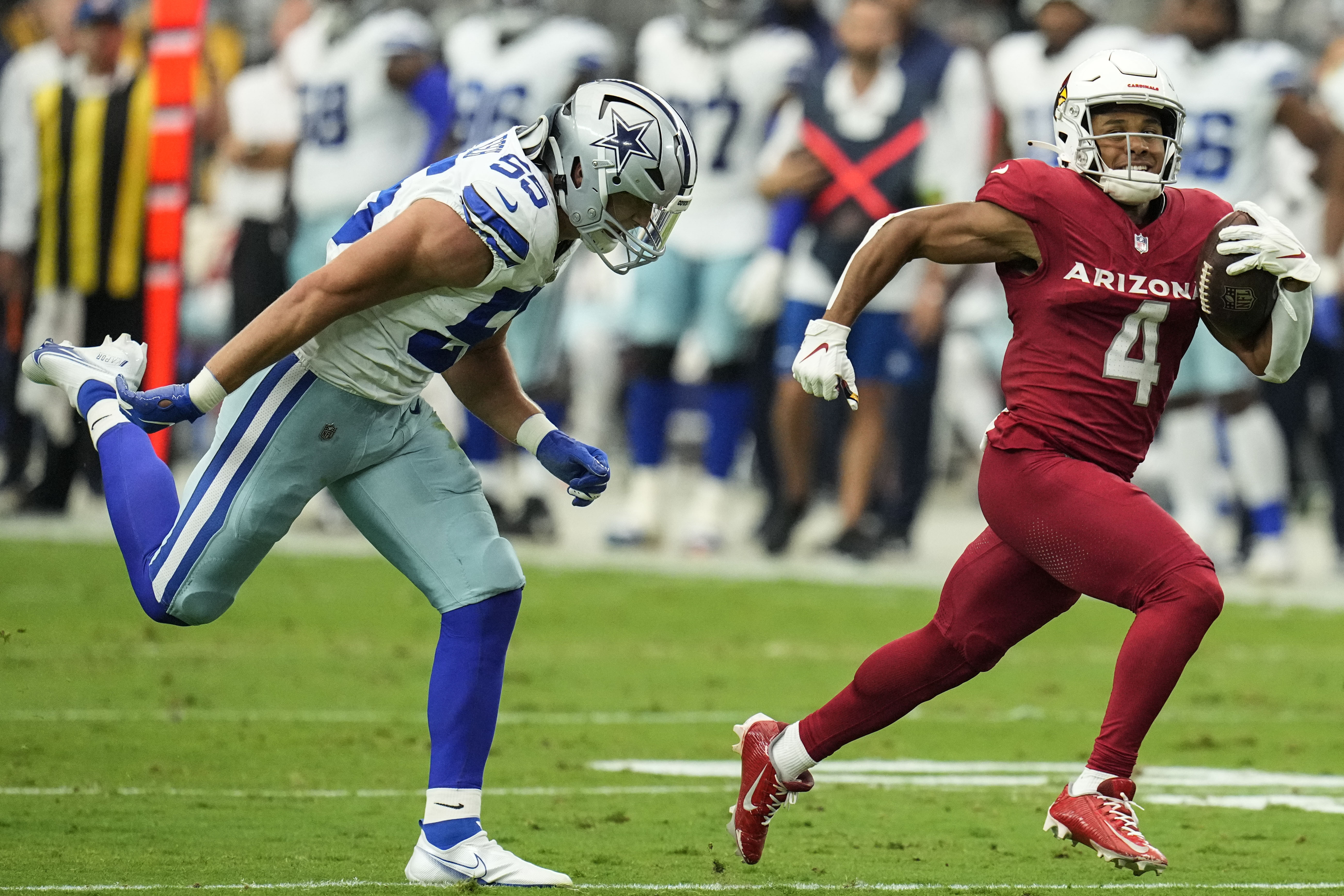 Peyton Hendershot of the Dallas Cowboys runs during an NFL football in  2023