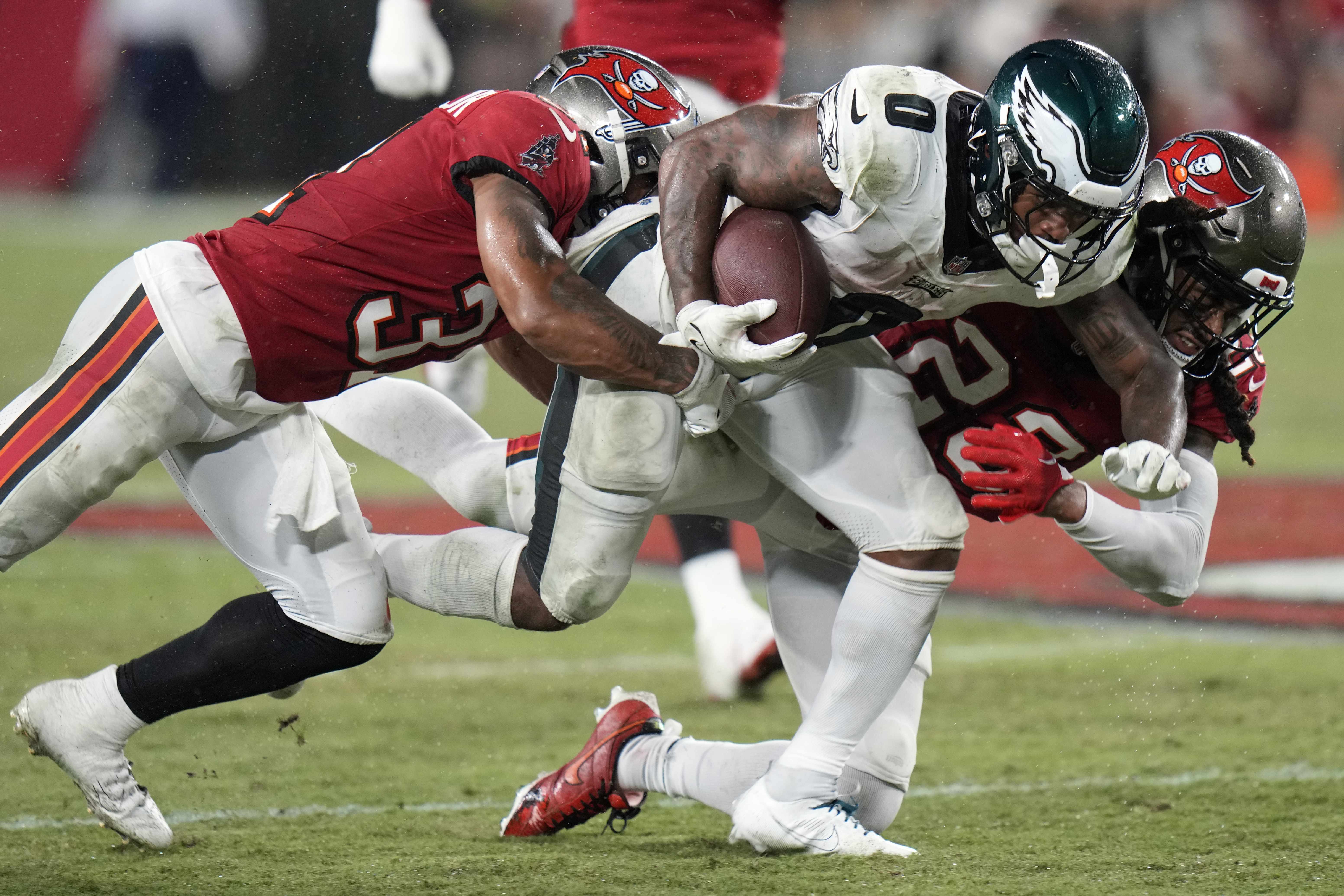 Jalen Hurts throws for TD, runs for another as Eagles thump Buccaneers  25-11 to remain unbeaten –