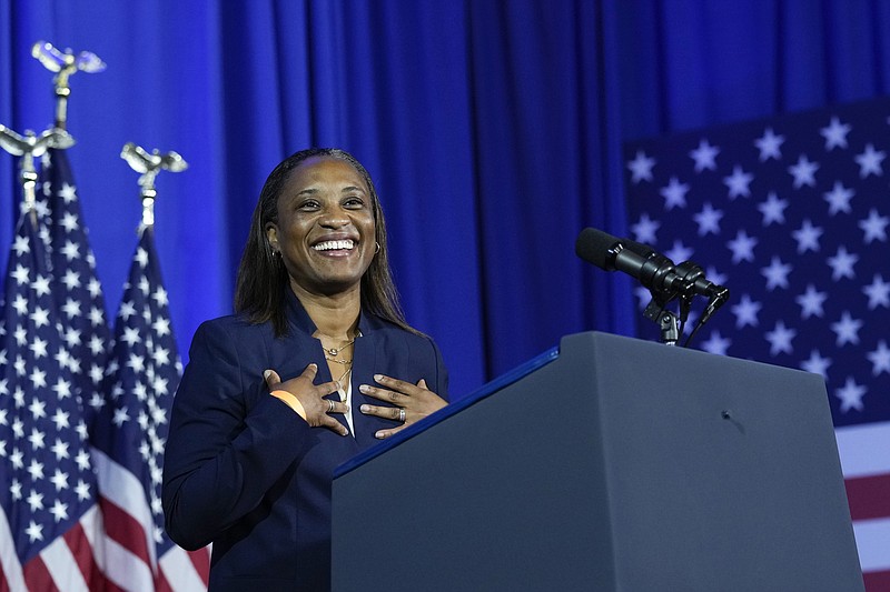FILE - Laphonza Butler, President of EMILY's List, speaks during an event in Washington, Friday, June 23, 2023. California Gov. Gavin Newsom has named Butler to fill the U.S. Senate seat made vacant by Sen. Dianne Feinstein's death. (AP Photo/Susan Walsh, File)