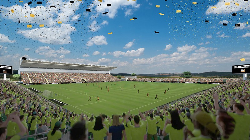 A soccer stadium proposed for construction at Bellview Road and Lazy L Street in Rogers is seen in this rendering.
(COURTESY OF USL ARKANSAS)