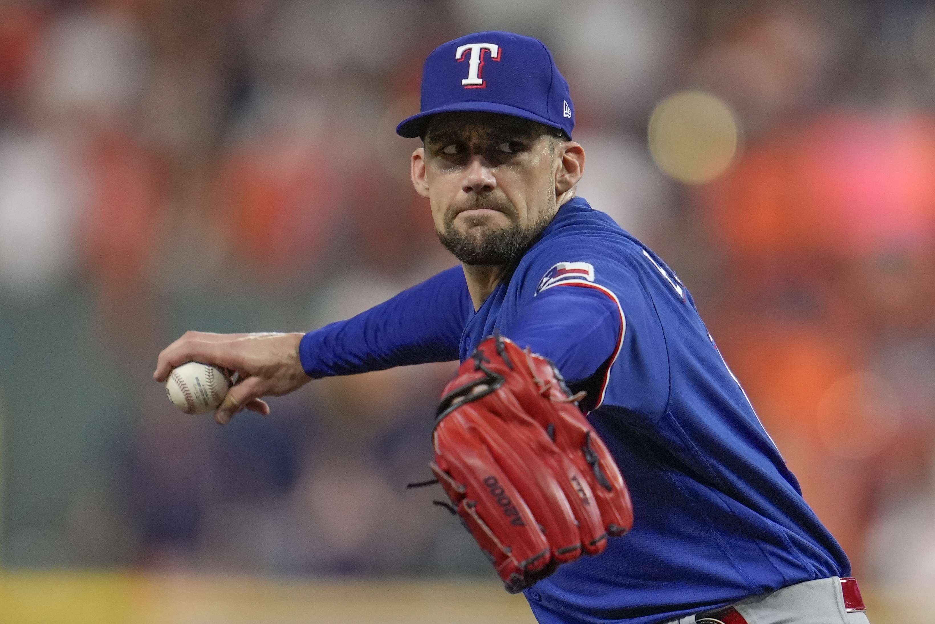 Houston Astros relief pitcher Bryan Abreu walks off the field after  striking out Texas Rangers Josh