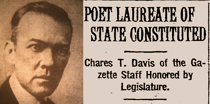 Photo of C.T. Davis from the Oct. 18, 1923, Arkansas Gazette report that the Palace theater would honor Davis by giving away 10 copies of his collection of poems each day Oct. 18, 19 and 20. And headlines from Page 1 of the Oct. 1, 1923, Gazette. (Democrat-Gazette archives)
