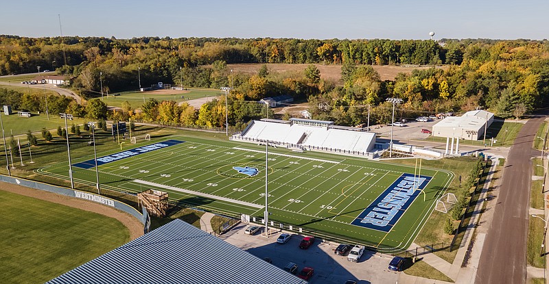 Photo courtesy Westminster College
Westminster College's new Kent and Judith Mueller Stadium and Vicki Mueller Memorial Plaza. A dedication ceremony will be Oct. 28 at 11:30 a.m.