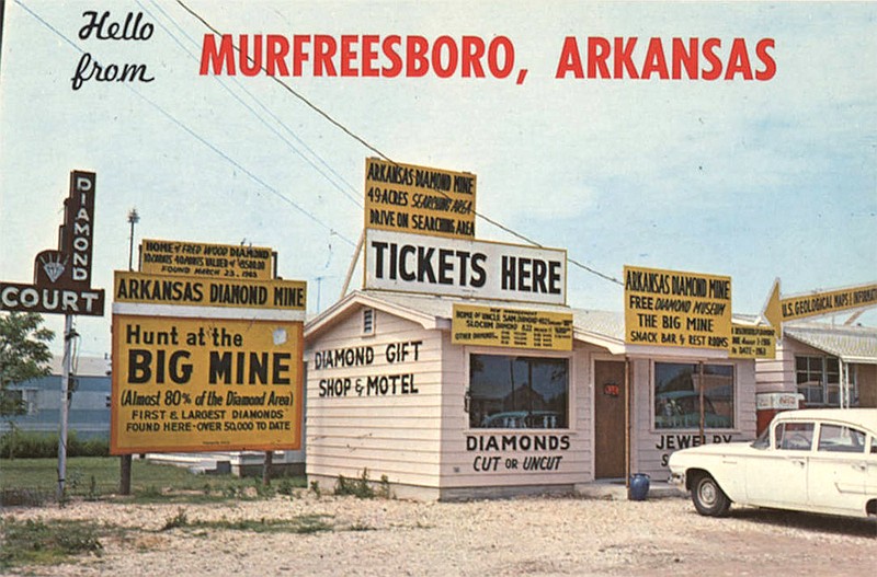 Postcard advertising diamond mining at Murfreesboro (Pike County); 1967
(Courtesy of the Butler Center for Arkansas Studies, Central Arkansas Library System)