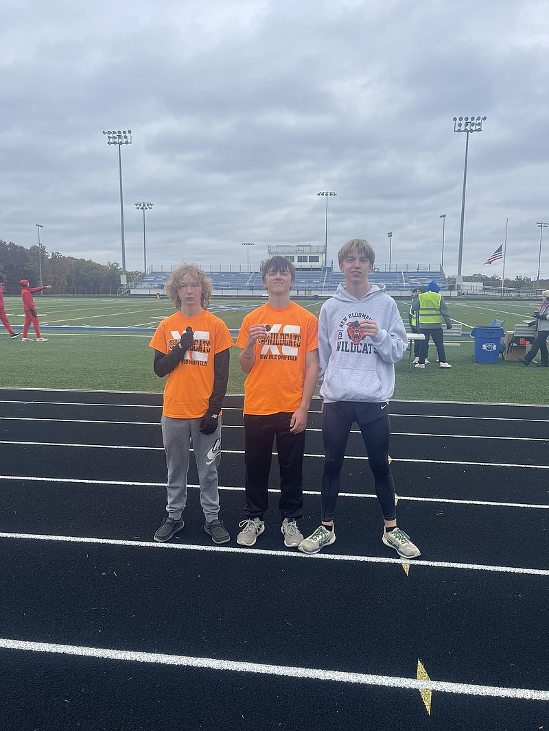 New Bloomfield's all-district boys runners pose for a photo after the Class 2 District 3 championships Saturday at South Callaway High School in Mokane. The Wildcats took fourth as a team to qualify for state. (New Bloomfield R-III School District/Courtesy)