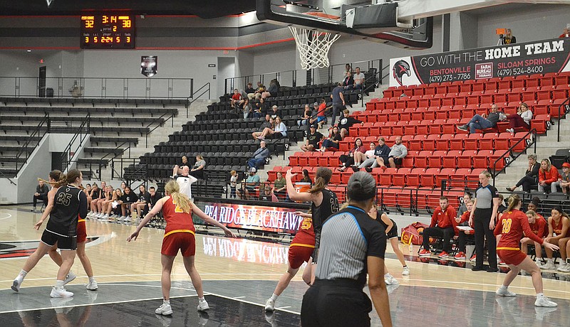 Annette Beard/Pea Ridge TIMES
Pitt State and Harding University basketball competed Tuesday, Oct. 24, in the Blackhawk Arena. Lady Blackhawk head coach Heath Neal said it provided a good opportunity to watch college basketball and show off the PRHS basketball arena.