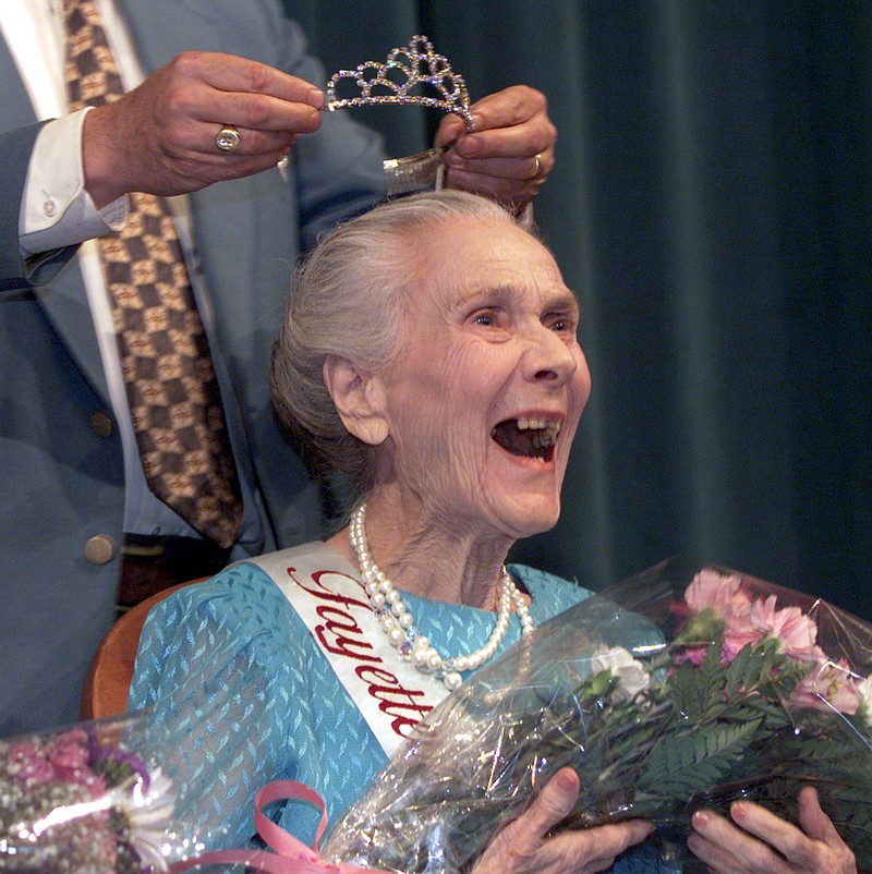 Lida Lewis from Fayetteville City Hospital was crowned Arkansas Health Care Association District 3 Nursing Home Queen on Sept. 16, 1999, at the Jones Center in Springdale. Lewis said the greatest event in her life was getting a washing machine during World War II when she was expecting her third child. (Democrat-Gazette file photo)