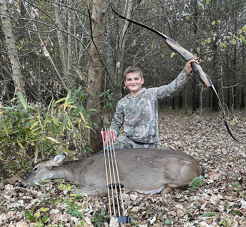 Zane Harris, 11, has found success deer hunting with his recurve bow. 
(Courtesy photo)