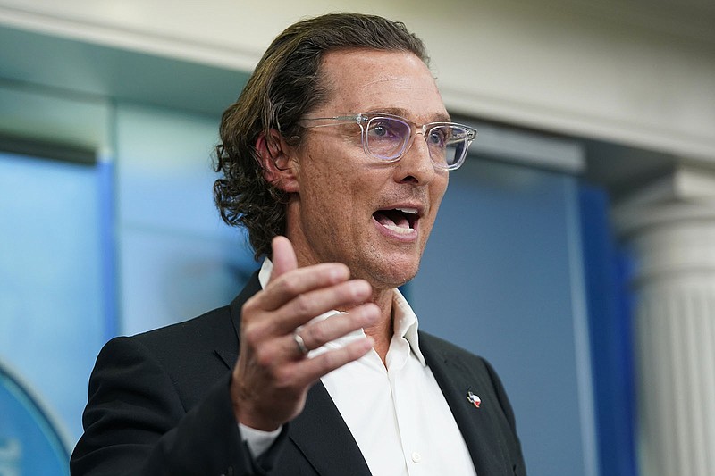 Matthew McConaughey, a native of Uvalde, Texas, talks June 7, 2022, about the mass shooting in Uvalde at the White House in Washington. (File Photo/AP/Susan Walsh)