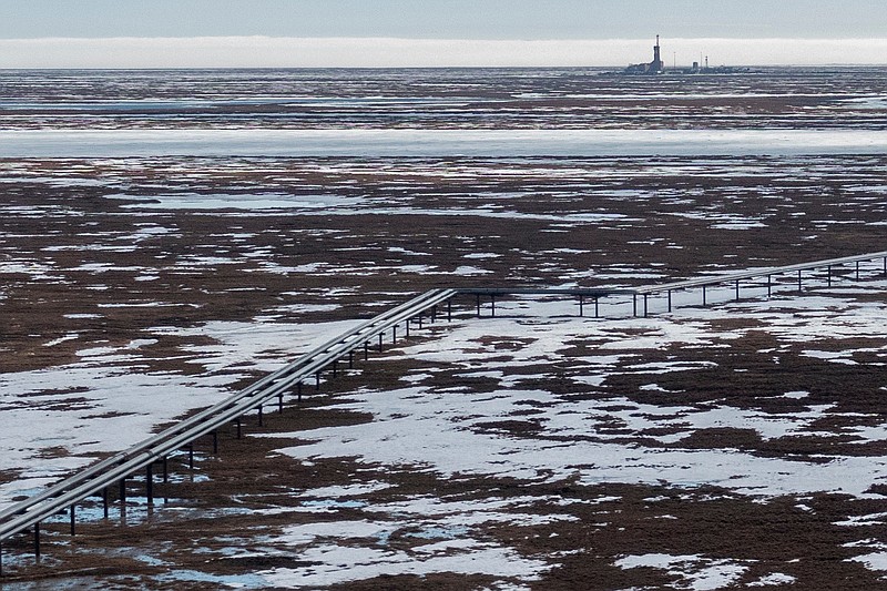 Oil pipelines stretch across the landscape May 28, 2019, outside Nuiqsut, Alaska, where ConocoPhillips operates the Alpine Field. (MUST CREDIT: Bonnie Jo Mount/The Washington Post)