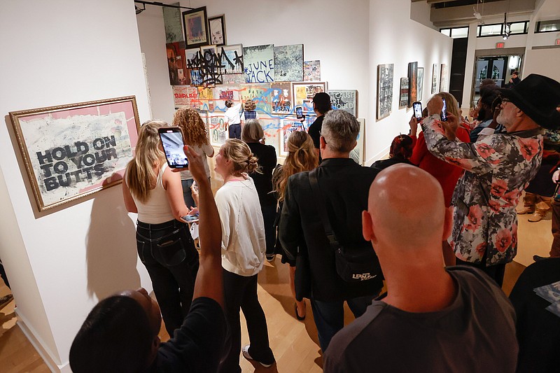 Artwork from Ales Bask Hostomsky is on display during the opening reception to his newest show “B.A.S.K.: Because Art Should Kill” on Friday, Oct. 20, 2023, in Tampa, Florida. (Luis Santana/Tampa Bay Times/TNS)