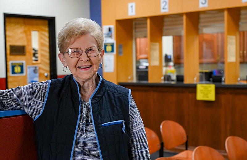 Julie Smith/News Tribune photo: 
Jackie Matthews poses in the lobby of the Samaritan Center, a place she'll be retiring from after working for a number of years.