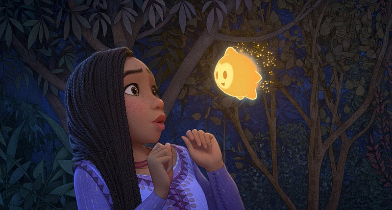 En esta imagen proporcionada por Disney, Asha con la voz de Ariana DeBose, en una escena de la película animada "Wish". (Disney vía AP)