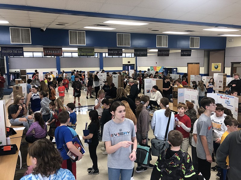 Submitted photo
South Callaway Middle School students present findings from career research projects to parents and other students. Approximately 350 students were involved in the event, as well as dozens of parents.