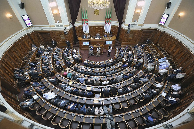 The Algerian council of nation, or the parliament, in session in Algiers, Algeria, Wednesday, Sept. 2, 2015. Algeria has passed a law enshrining new media freedoms and repealing old measures that allowed journalists to be prosecuted for what they write. The move Tuesday, Nov. 28, 2023, is being hailed as a major achievement by the country's officials and has been well received by journalists. (AP Photo/Anis Belghoul)
