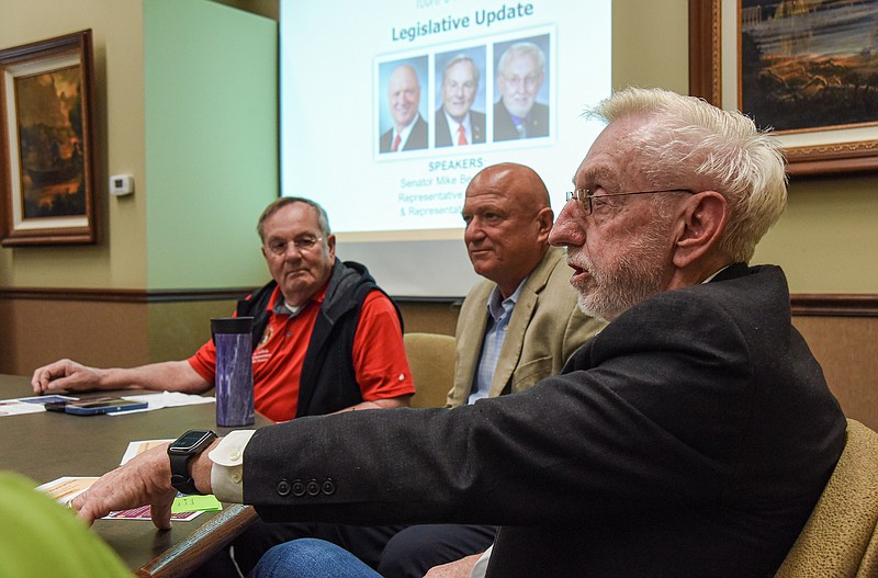 News Tribune file
From right, State Rep. Rudy Veit, Sen. Mike Bernskoetter and Rep. Dave Griffith attend the June 2023 Chamber of Commmerce Friday Coffee at the Jefferson City Area Chamber of Commerce conference room.